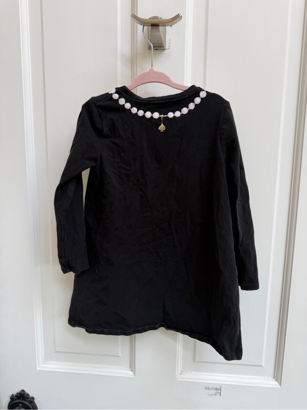 kate spade Girls 4 Y Black Long-Sleeve Dress Pink Bead Print & Red Bow Accent - Picture 6 of 6